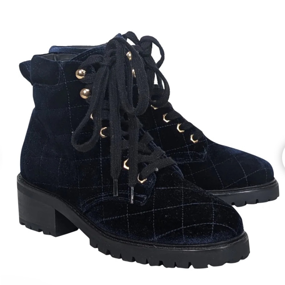 Sandro Velvet Navy Blue Quilted Ankle Boots